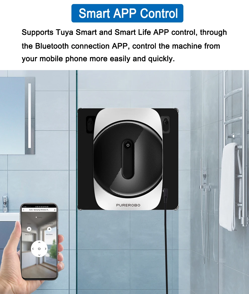Description Picture 5 of itemPurerobo W-S8S window cleaning robot with APP vacuum cleaner window cleaning robot window cleaner electric glass for home