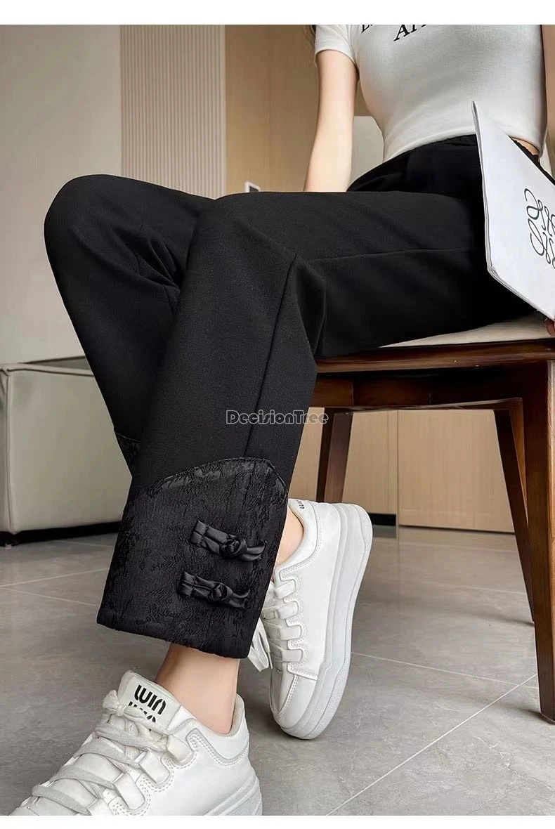 over size loose chinese style pan button pants autumn new thicken nine points trousers versatile trendy straight britches