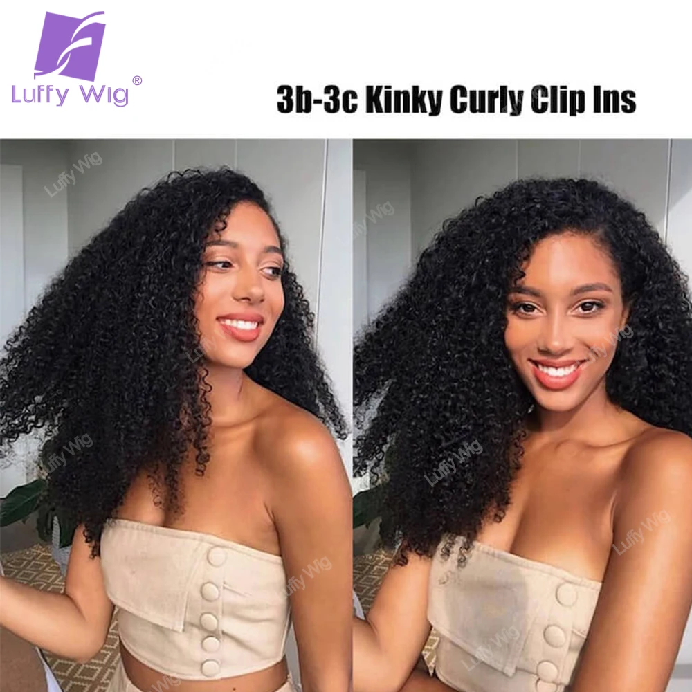 Seamless Pu Clip In Human Hair Extensions 3B 3C Afro Kinky Curly Real Brazilian Remy Clip On Human Hair Bundles 100g 7Pcs Luffy