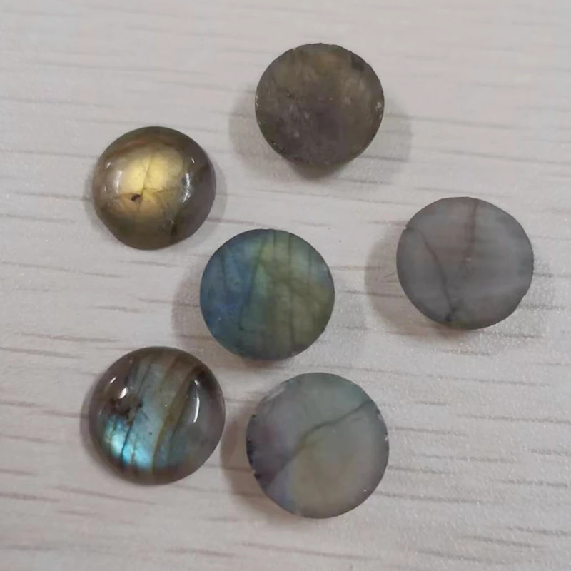 6PCS 6mm 8mm 10mm 12mm 14mm Natural Labradorite Round Flatback Cabochon High Quality Polished Gemstone Beads Jewelry DIY