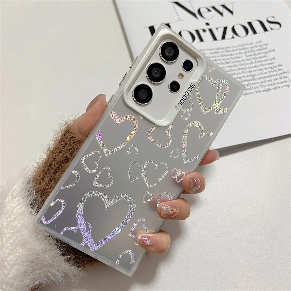 Colorful Silver Glitter Heart Print Shockproof Phone Case