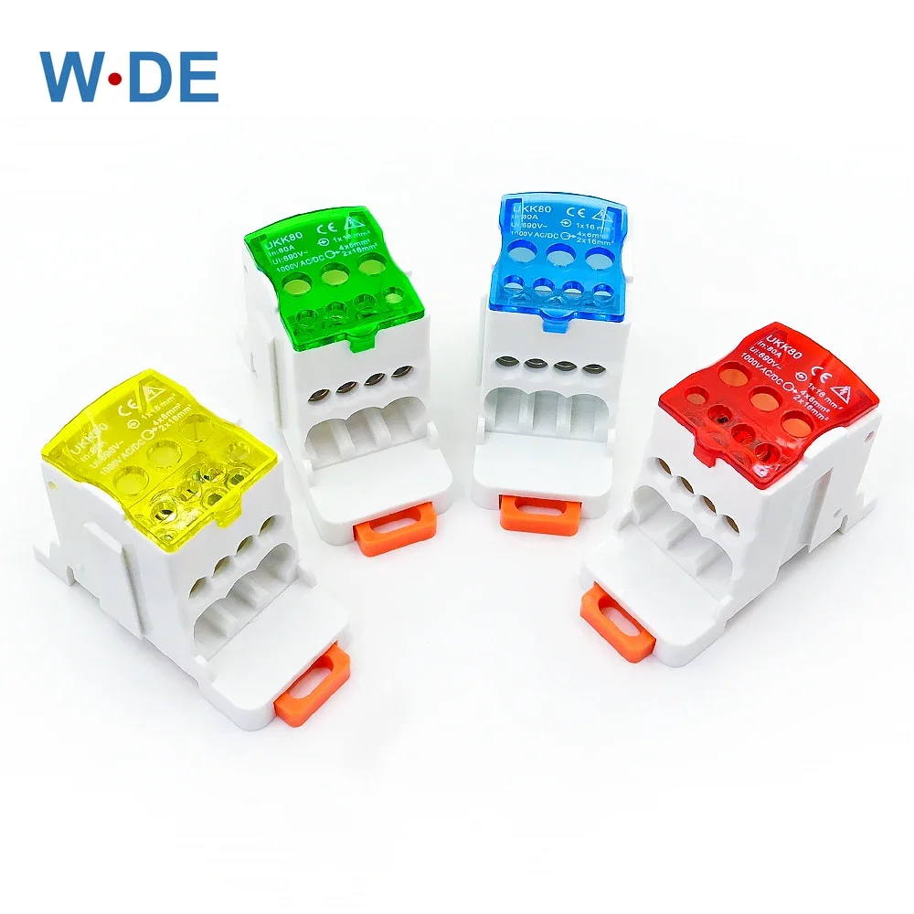 Din Rail Distribution Box 1 Piece UKK 80A One In Multiple Out Power Universal Wire Connector Junction Box Terminal Block
