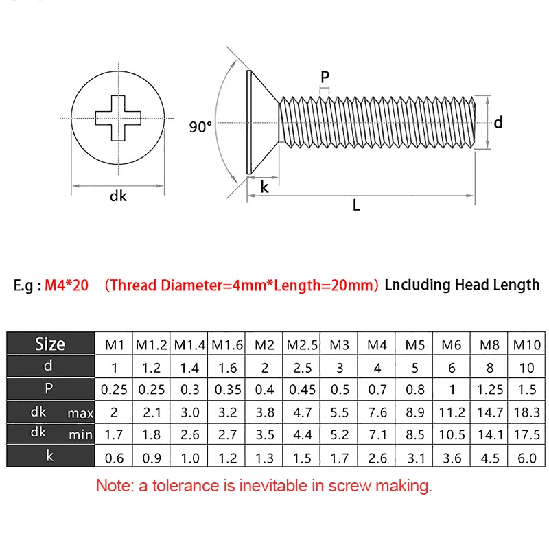 Phillips Flat Screw Cross Phillips Screw Phillips Head Screw M1.2 M1.4 M1.7 M2 M2.5 M3 M4 M5 Nickel Plated Carbon Steel KM Screw Cross Flat Countersunk Head 20~1000pcs