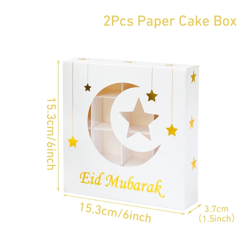 2Pcs Eid Mubarak Cake Boxes with Clear Window, Ramadan Kareem Transparent Candy and Cho... - SKU EMCB1551 - UGI Packaging