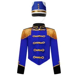 Youth Drum Major Nutcracker Costume Set - Marching Band Tassel Jacket, Coat, Hat & Outfit for Performance (Royal Blue)