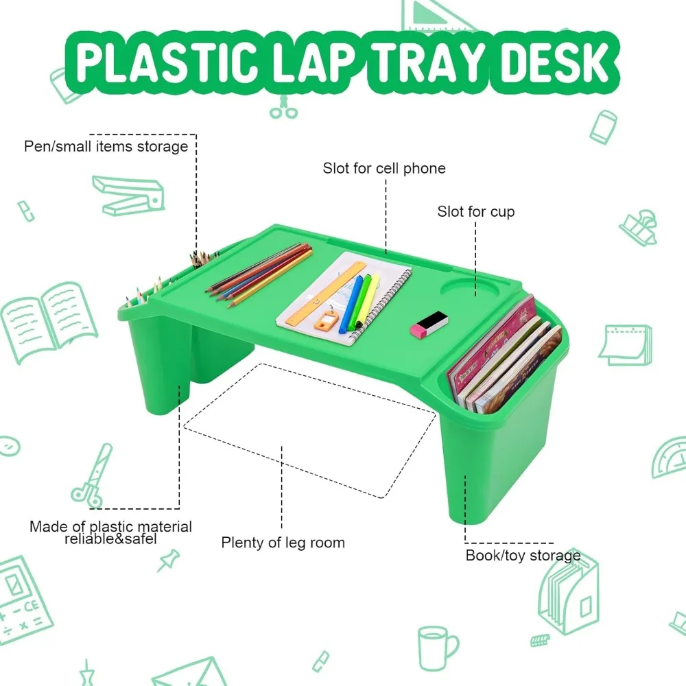 12 Pcs Kids Lap Desk Tray Bulk 19.69 * 9.84 * 7.1in Plastic Breakfast Laptop Trays with Side Pockets 4