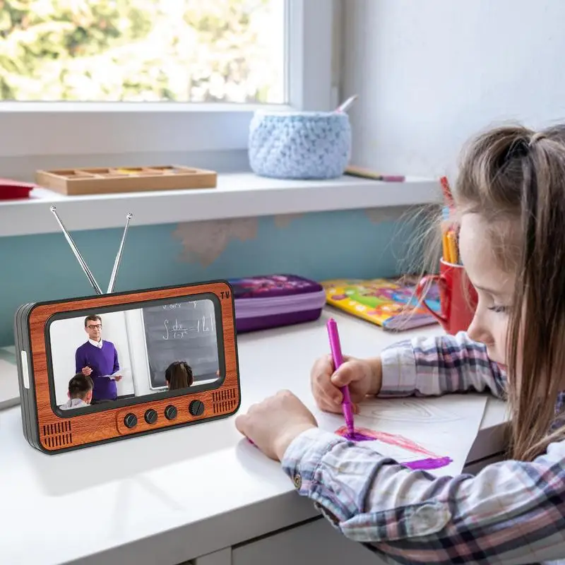 TV 스타일 휴대폰 홀더 독특한 나무 TV 스타일 휴대폰 화면 브래킷, 스피커 포함, 탁상용 장식 홈 장식품