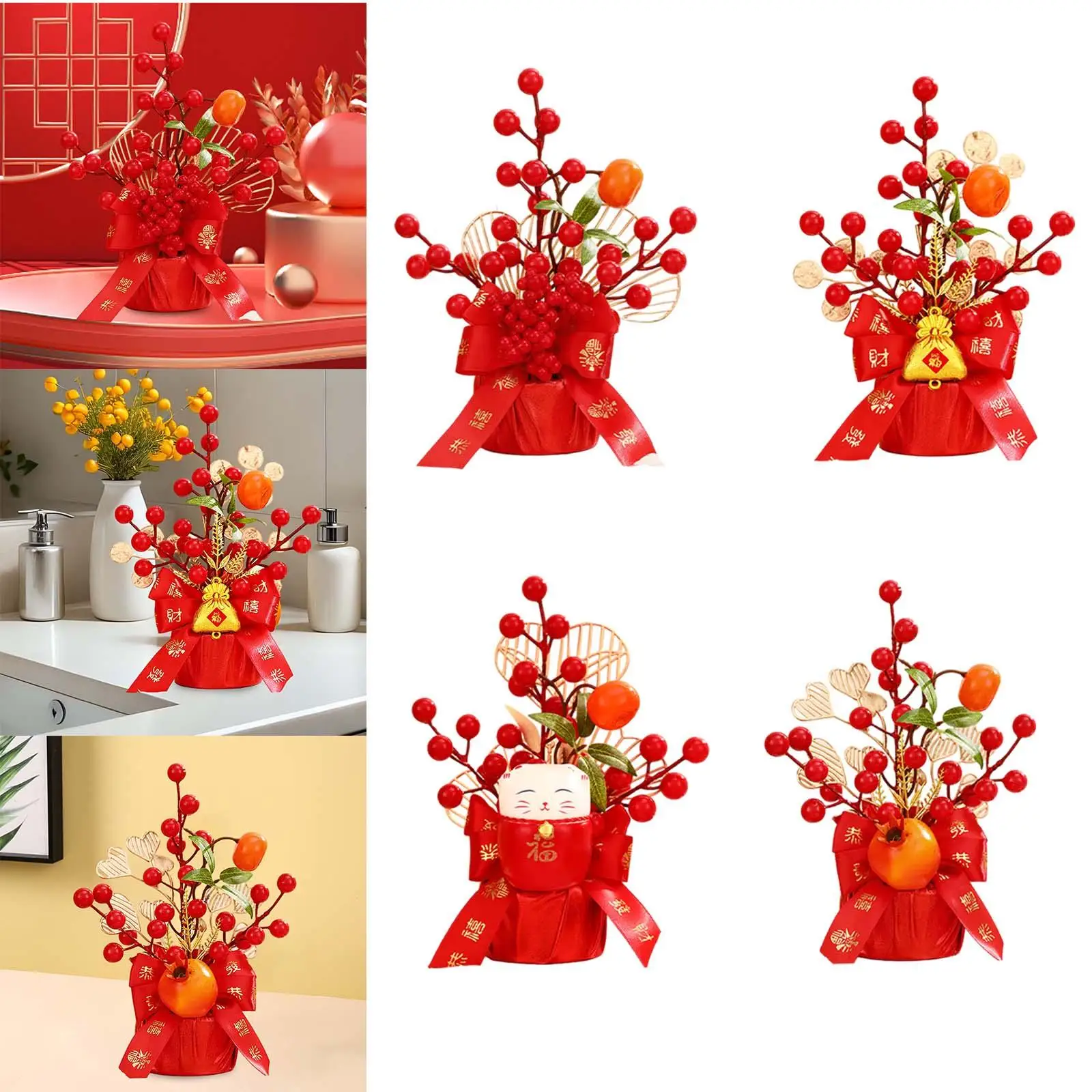 Chinese r New Year Decoration Gift Tabletop Flower Blessing Bucket for Entryway Graduation Birthday Spring Festival Wedding