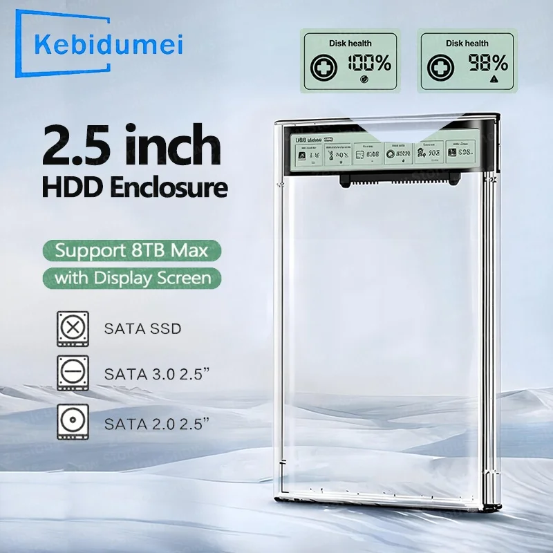 2.5'' HDD SSD Case Transparent Smart Display HDD Shell USB3.2 Gen2 Hard ...