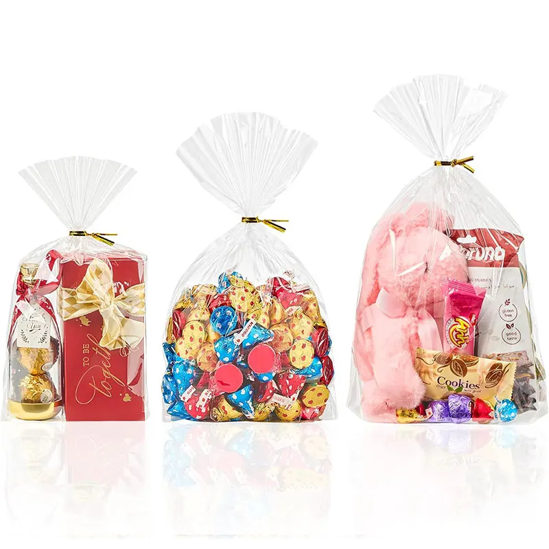 25/50pcs Flat Bottom Gusset Treat Bags Clear Cellophane Gift Bags Party Favor Small Gift