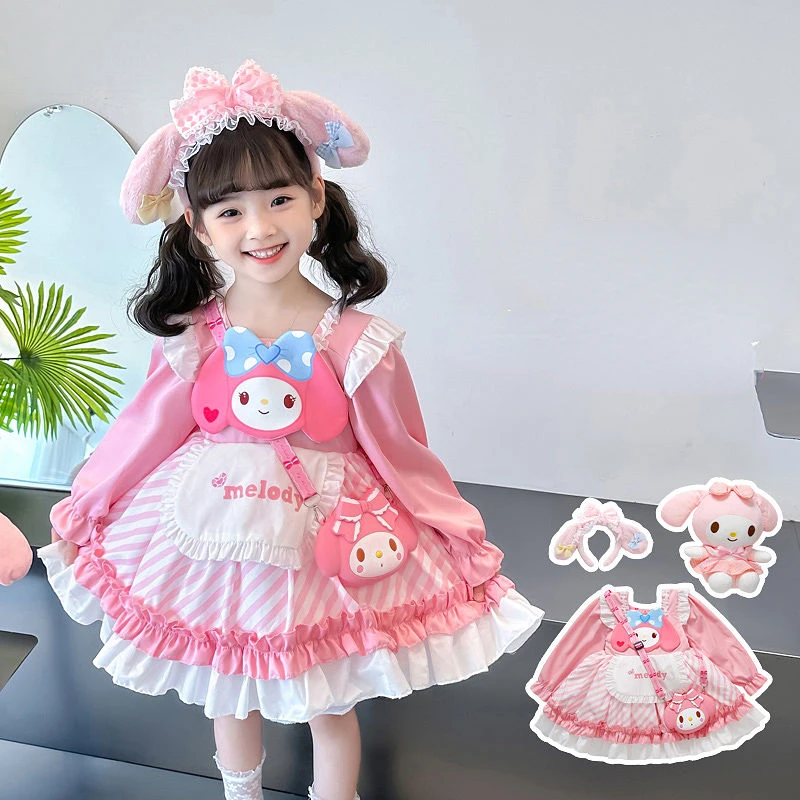 

Sanrio Spring and Autumn Children's Cake Fluffy Sweet Princess Dress Pink Long-sleeved My Melody Lolita Birthday Dress
