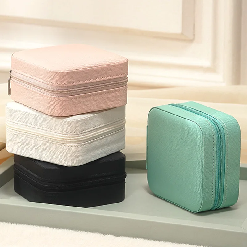 Blue Round Travel Jewelry Case Organizer For Rings Earrings Necklaces Portable Storage Box Women Girls