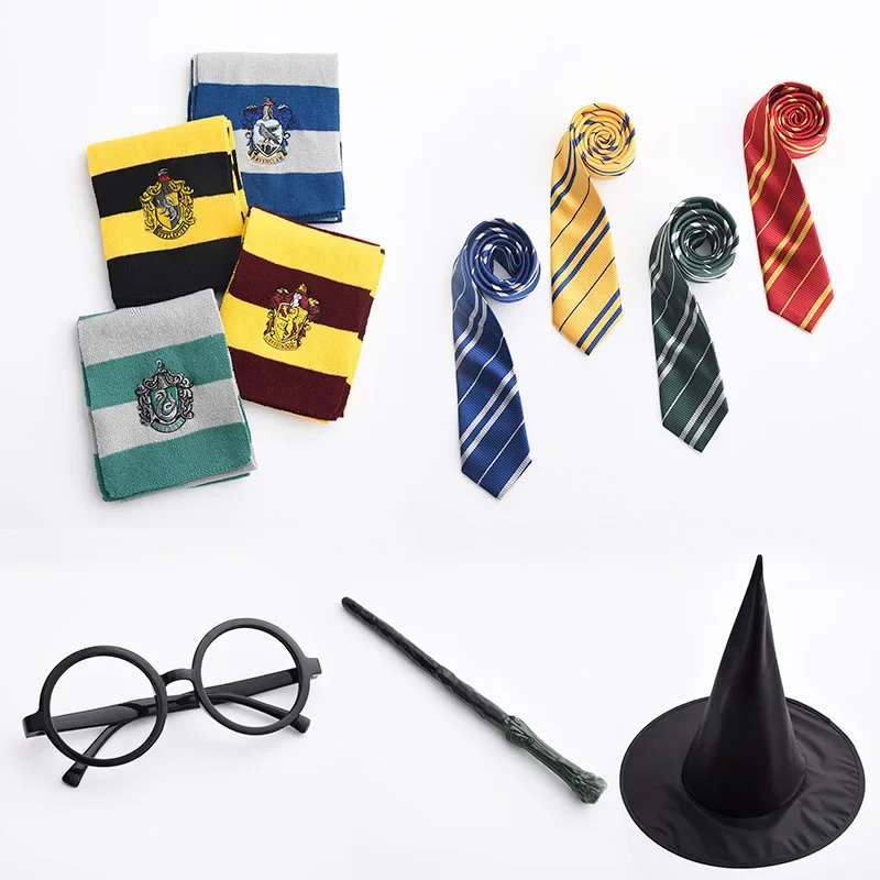 Harri Potter Scarf Magic Hat Cosplay Prop Gryffindor Wand Necklace Scarf Tie Quidditch Halloween Party Accessories Supplies