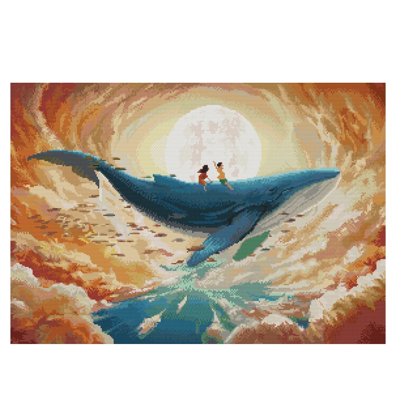Joy Sunday Flying Whale Printed Cross Stitch Kits 11CT 14CT Counted Cross Stitch Kits Stamped Accessories