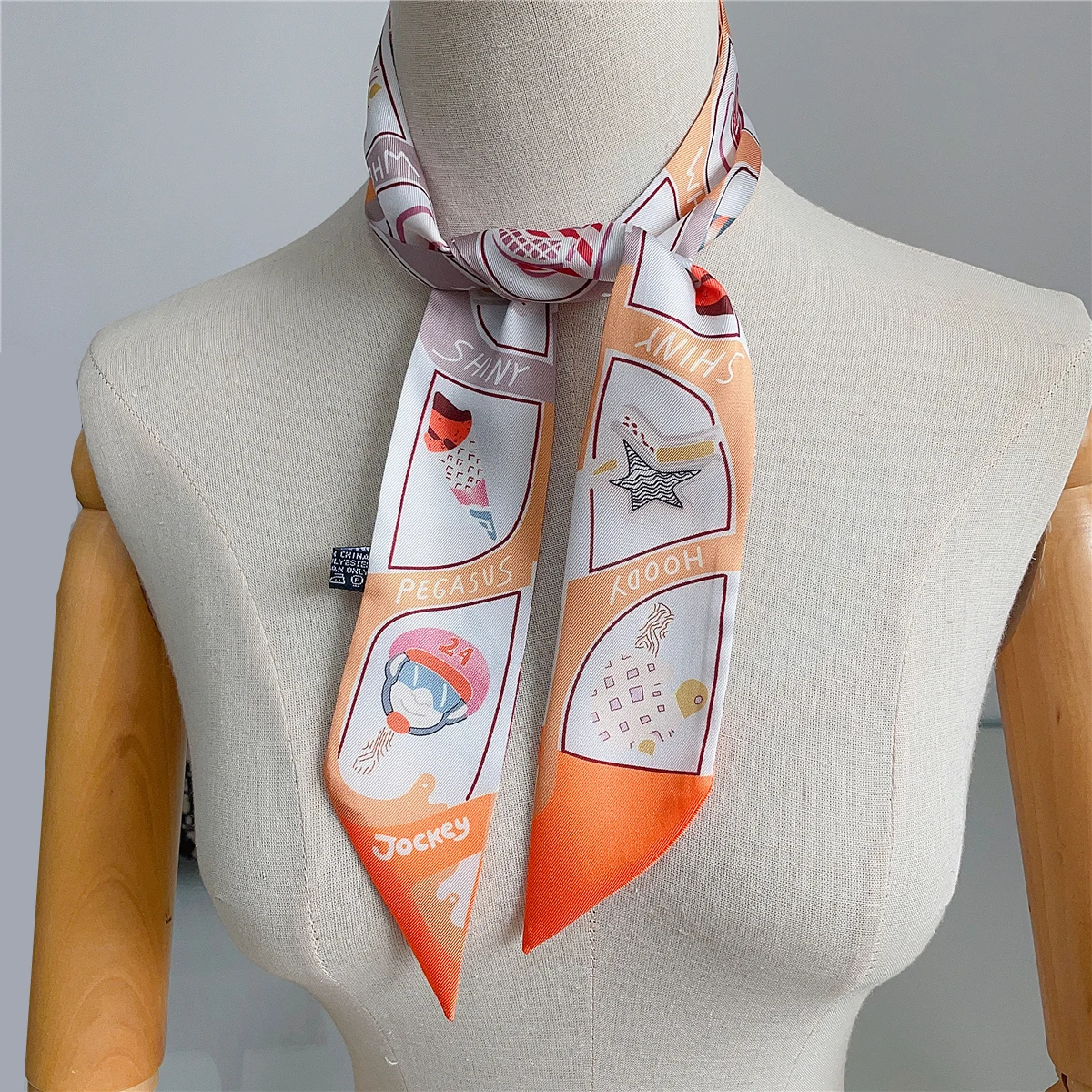 2024 neue Cartoon-Muster Marke Design Twill Seide Schal Luxus Schal Frauen Foulard Dünne Tasche Schals Halstuch Stirnband – Detail 16