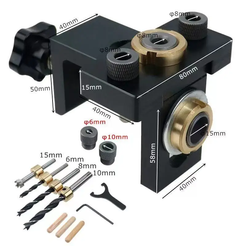 3 in 1 Doweling Jig Drill Kit Pocket Hole Adjustable Woodworking Puncher Locator with 8/10/15mm Fixture For Furniture Connecting