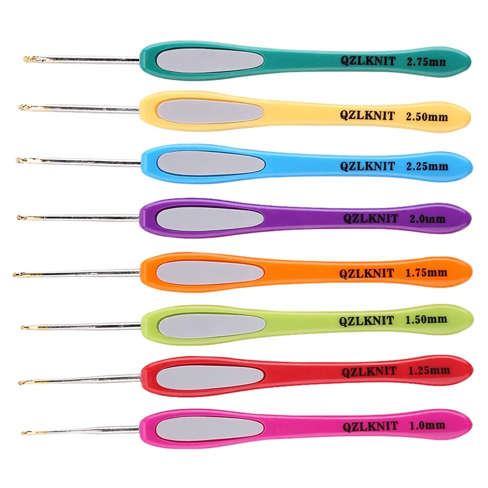 8Pcs/Set Soft Plastic Handle Aluminum Crochet Hooks Knitting Needle Set 1mm-2.75mm Yarn Sweater Weaving Sewing Craft Tools