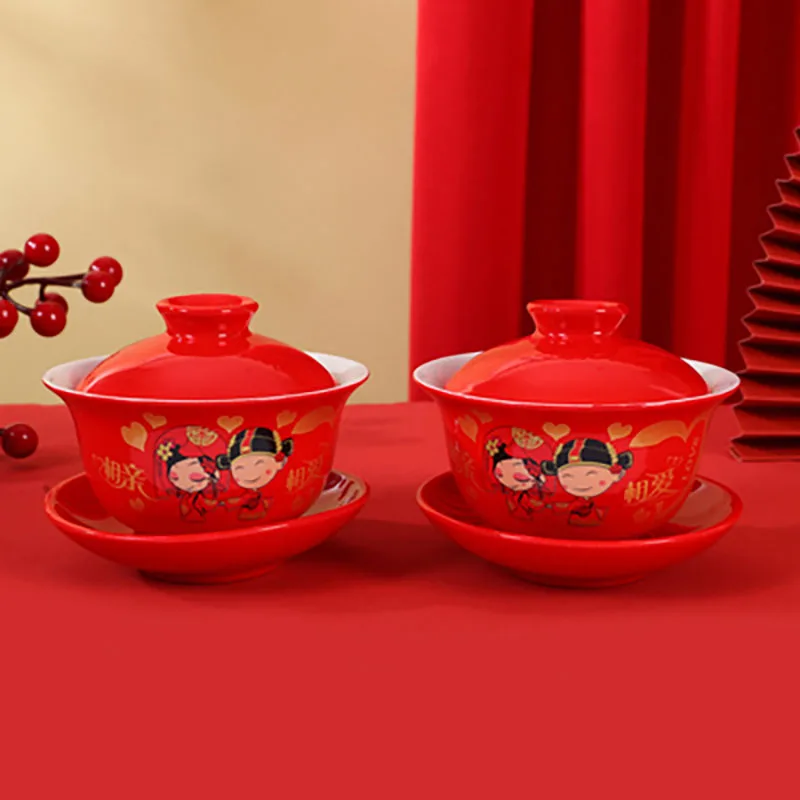 Chinese Porcelain Tableware for Adults, Gaiwan Bowl, Dragon and Phoenix, Tea Spoon, Wedding Party, Men and Women, Couple