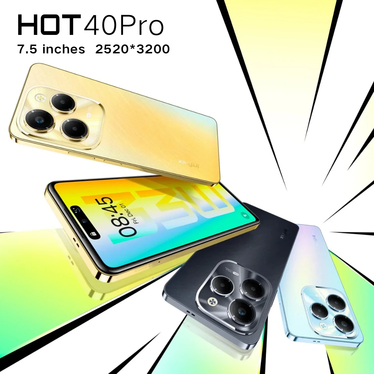 HOT 40 Pro smartphone 7.5 HD Android Mobile Phone Unlocked 4G/5G Dual Sim Card 8000mAh 16GB+1TB Cellphone 50MP+108MP Celulares