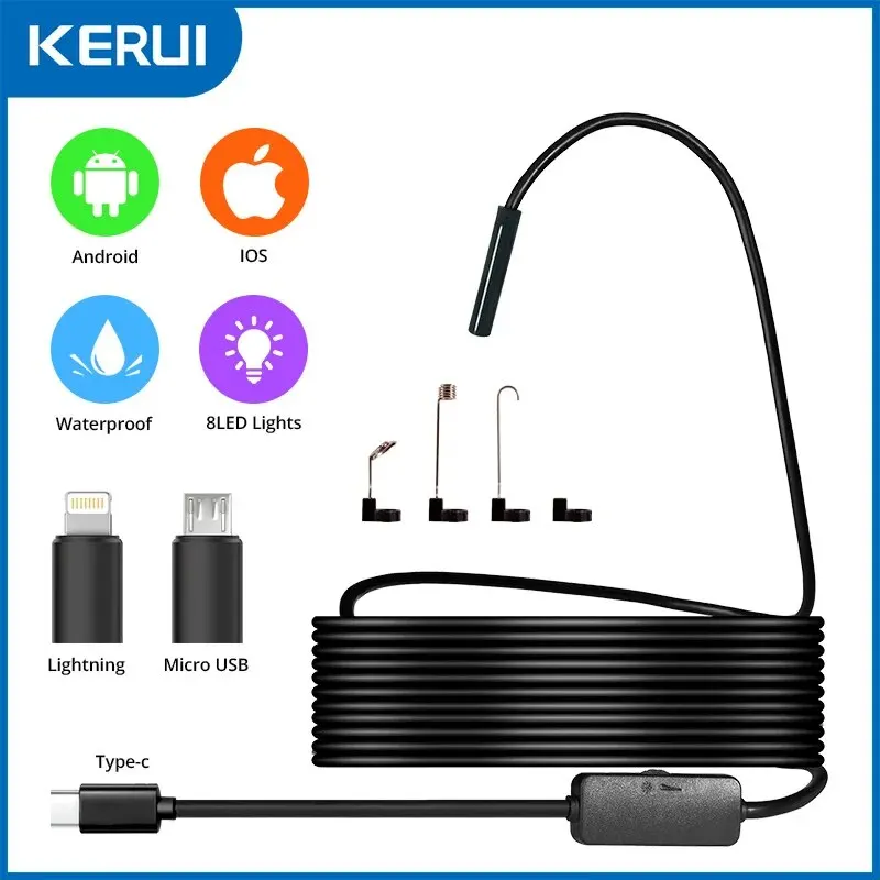 Telecamera Per Endoscopio Con Luce 1920P Hd Endoscopio Cam Con 8 Led Regolabili 2Mp Ip67 Telecamera Di Ispezione Impermeabile Per Ios Iphone