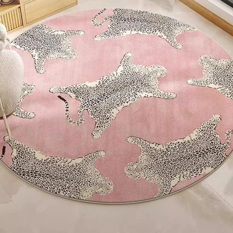Pink Round Living Room Carpet Cream Style Leopard Bedroom Fluffy Rug Modern Simple Plush Fashion Coffee Table Sofa Mats Alfombra