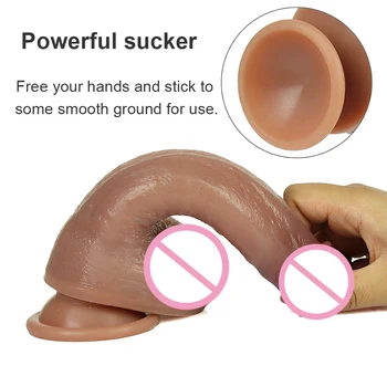 Real Skin Realistic Dildo Powerful Suction Cup Penis Sex Toy Flexible G-spot Dick with Curved Shaft and Ball Toys for Adults 18 3