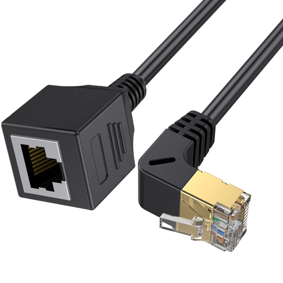 0.5m Cat8 이더넷 연장 케이블 코드 RJ45 Cat8/7/6 이더넷 랜 네트워크 남성-여성 90도 직각 TV PC 노트북용
