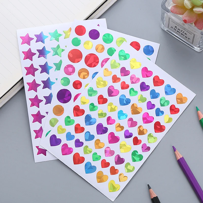 3-30sheets Holographic Rainbow Small Star Dots Heart Stickers Kids