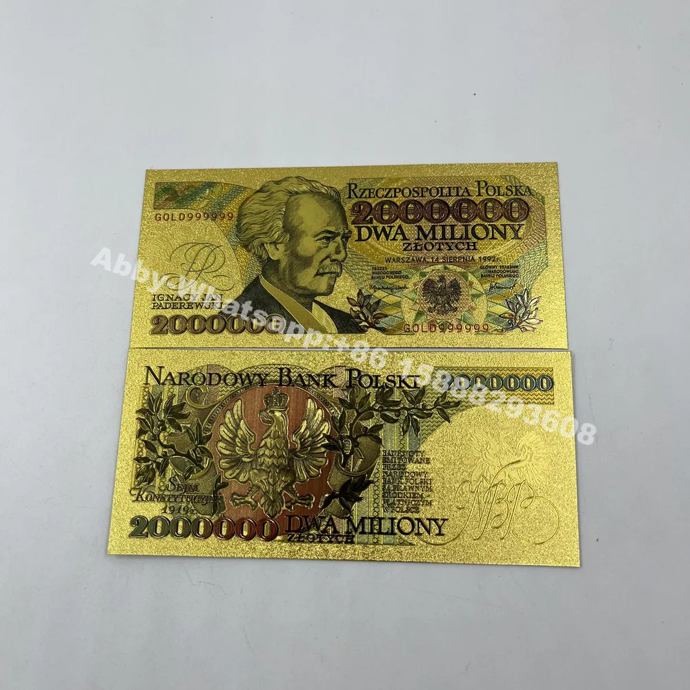 2types Gold plated Poland Banknotes 1000000 2000000 PLN dollars Polish 1million 2 million bills for Partriotism Collection gold plated banknote world original notes commemorative banknotes