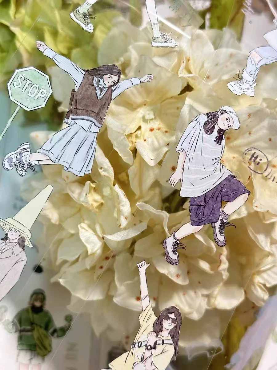 

Vintage Stop Being Worry Girl Washi PET Tape Planner DIY Card Making Scrapbooking Plan Decorative Sticker