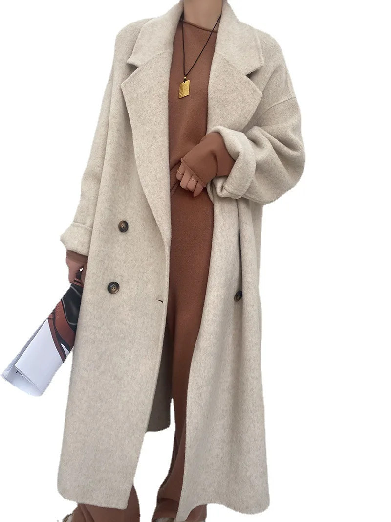 Women And Men Unisex Thicken Warm X-long Alpaca Woolen Overcoat Double Sided Cashmere Wool Maxi Loose Coat Oversize Cloak