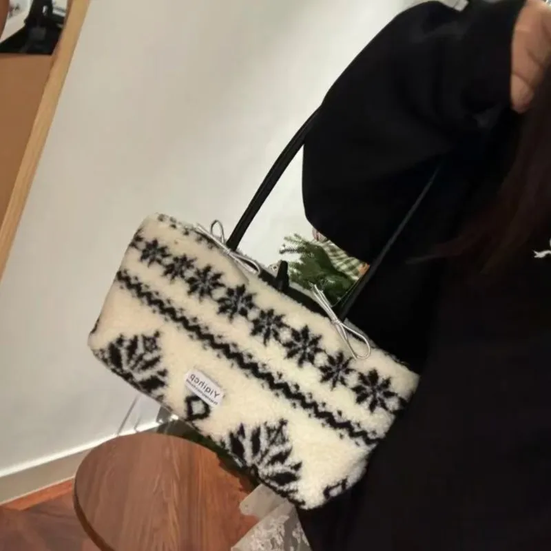 JIAERDI Plush Y2k Shoulder Underarm Bag Women 2025 New Versatile Snowflake Handbag Purse Female Harajuku Aesthetic Bags Wallet