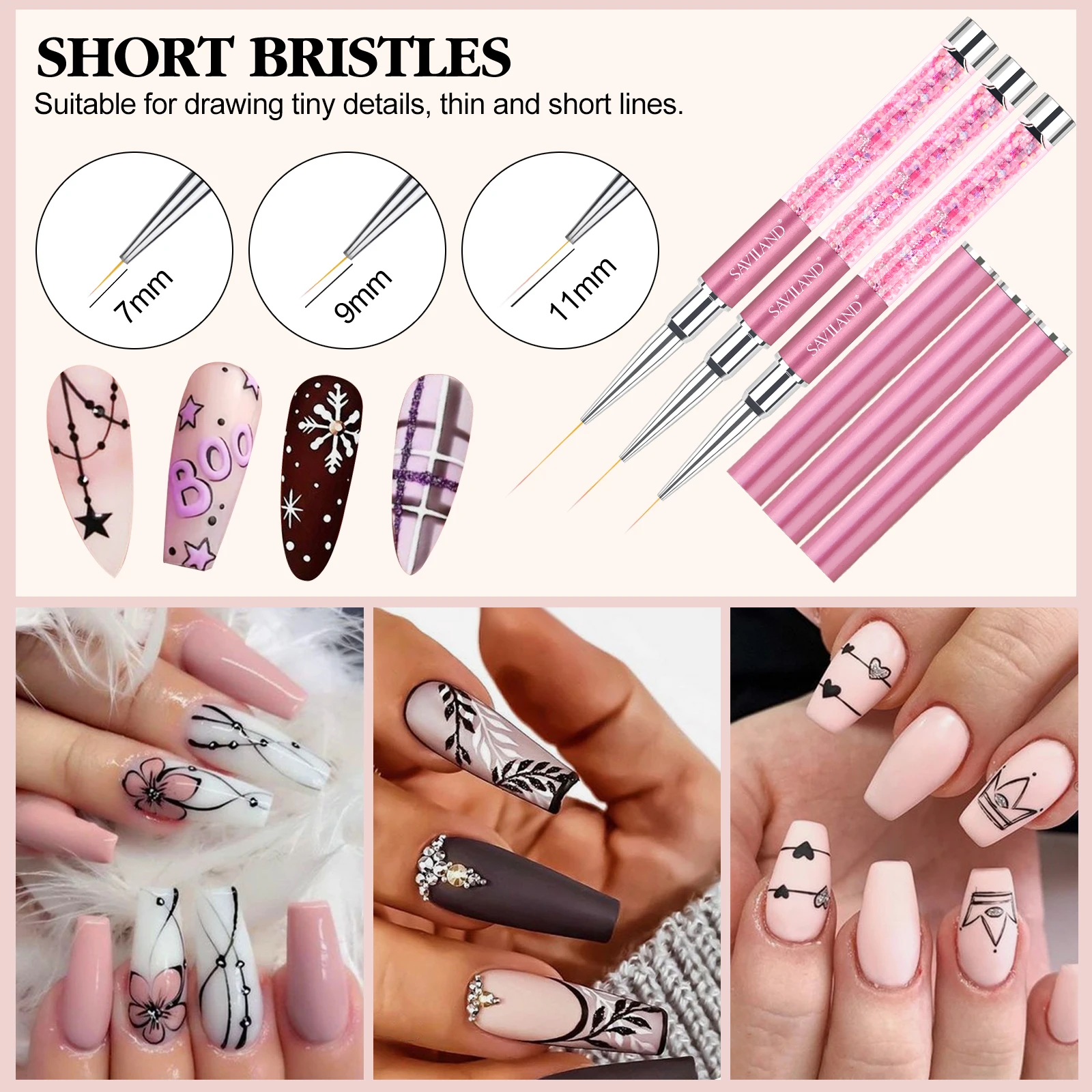 SAVILAND 6pcs Nail Art Liner Brushes Hand Painted Brush Acrylic UV Gel Colours Paints Builder Drawing Pen DIY Manicure Tools 3
