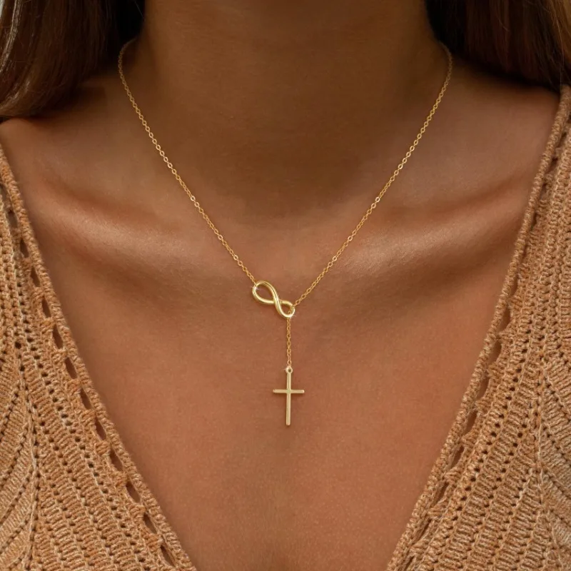 Sleek Minimalist Gold Stainless Steel Cross Pendant Necklace