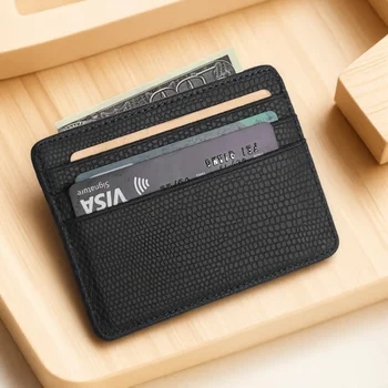 Mini porta carte da viaggio in pelle PU Portafoglio con finestra identificativa modello lucertola per uomo donna Portafoglio compatto organizer 1