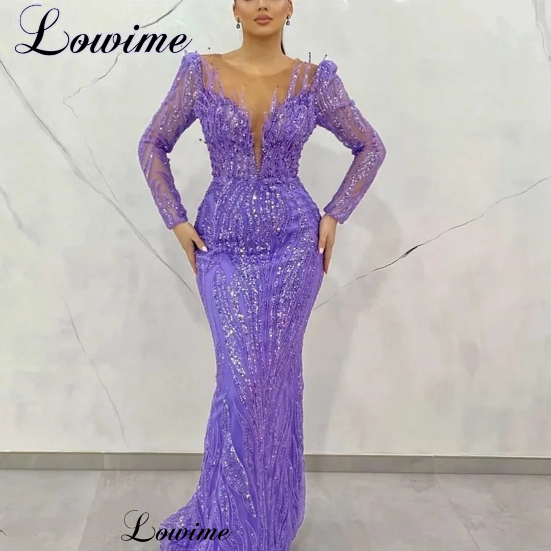 Muslim Purple Cocktail Dresses Mermaid Long Sleeves Formal Occasion Dresses Beaded Evening Party Gowns Vestidos De C&oacute;ctel