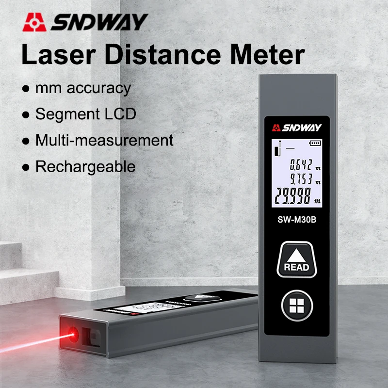 

SNDWAY Laser Distance Meter Mini Digital Rangefinder 30M High Precision Laser Tape Measure Measuring Tool Ruler Range Finder