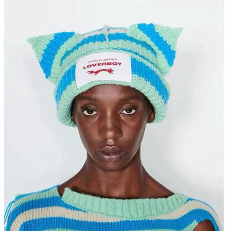 Loverboy Cat Ear Knit Hat Double-layer Warm Pig Ear Woolen Hat