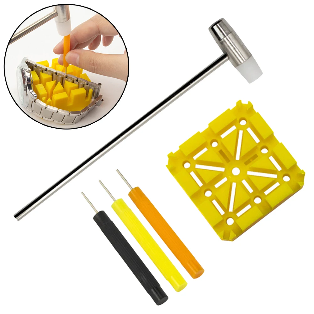 

5PCS Watch Repair Tool Set Bracelet Chain Pin Remover Slit Strap Hammer Punch Pins Strap Holder Repair Accessories Kit