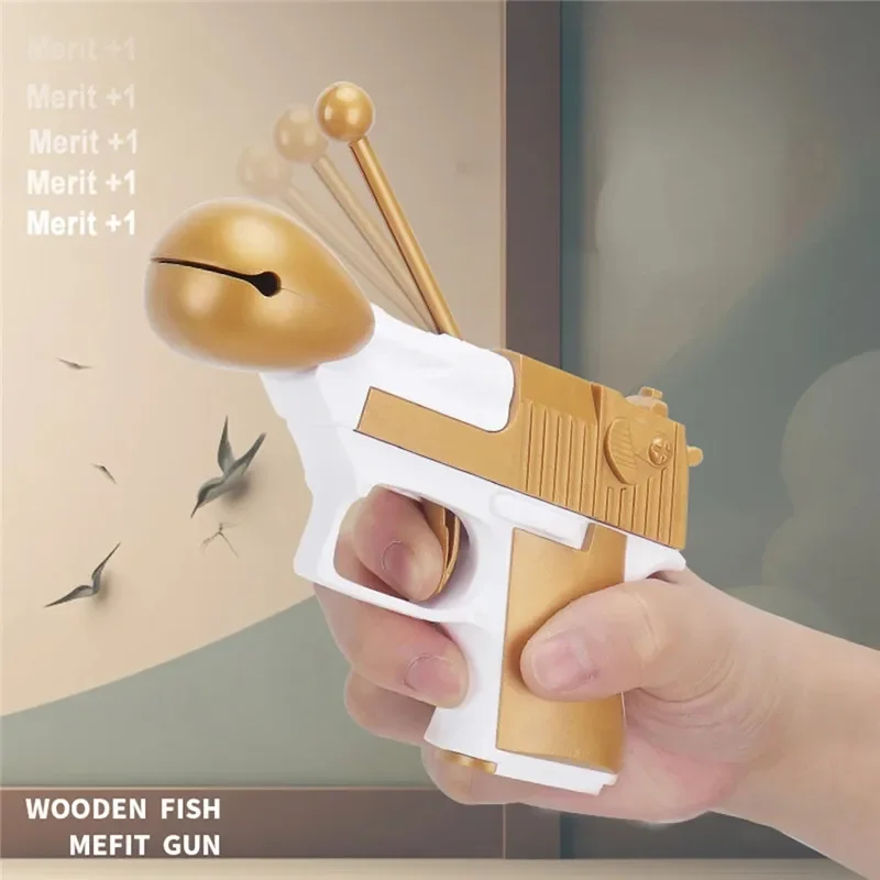 Creativity Stress Relief Toy Merit + 1 Radish Gun Wooden Fish Unique Decompression Praise Prop Sensory Toy for Kids Adults