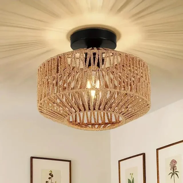 Natural Bamboo Ceiling Chandelier – Handmade Rattan Woven Pendant Lamp for Living Room & Home Decor