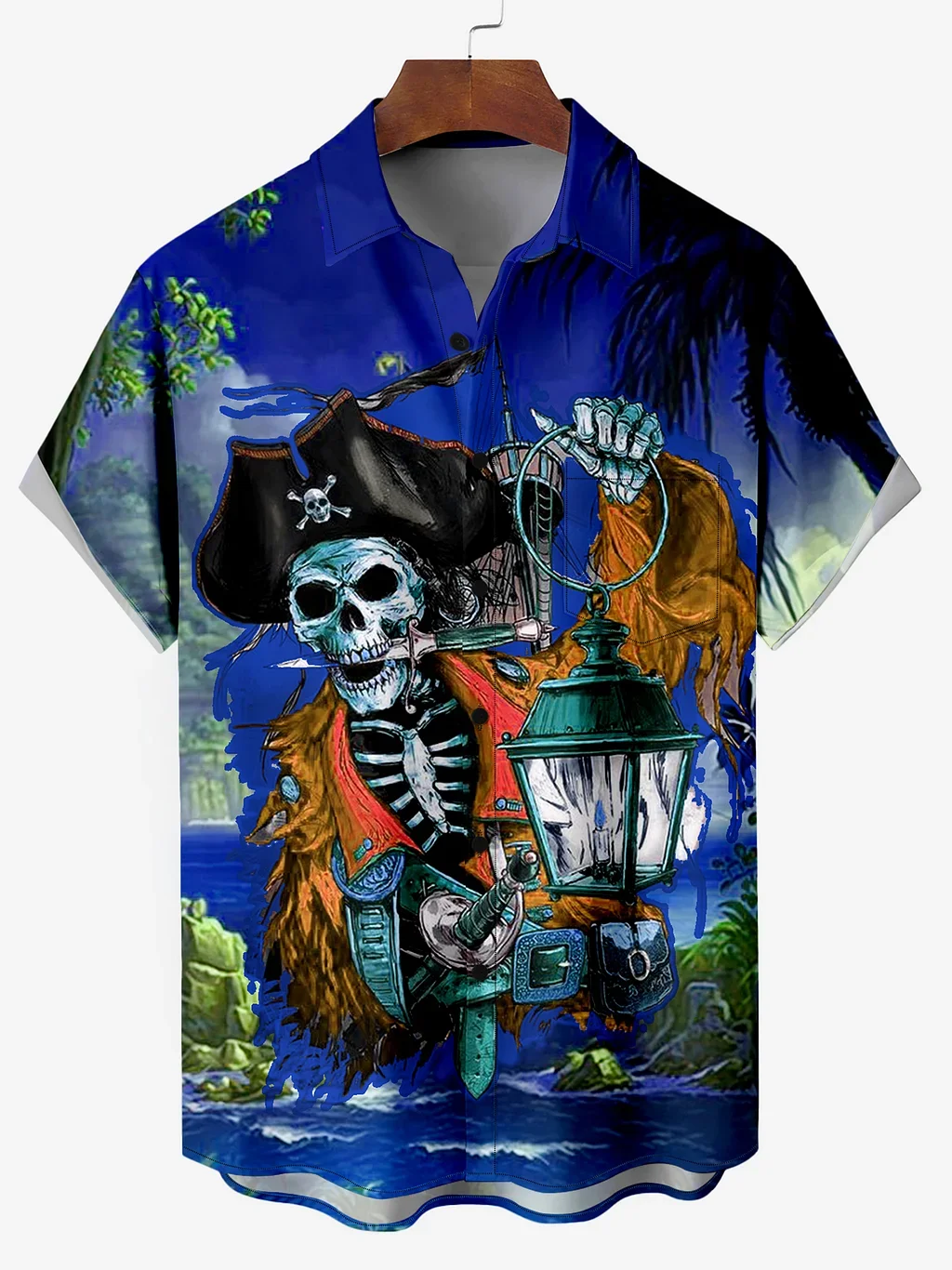 

Мужская пляжная рубашка с принтом, летняя Свободная рубашка с короткими рукавами, гавайский скелет, пират, капитан шторм, Парусная рубашка для мальчиков