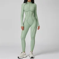 TRY TO BN Gym Jumpsuit Half Zipper Sports Stripe Fitness Bodysuit One-Piece Workout Activewear Tights Woman Suits Yoga Clothing - Image 6