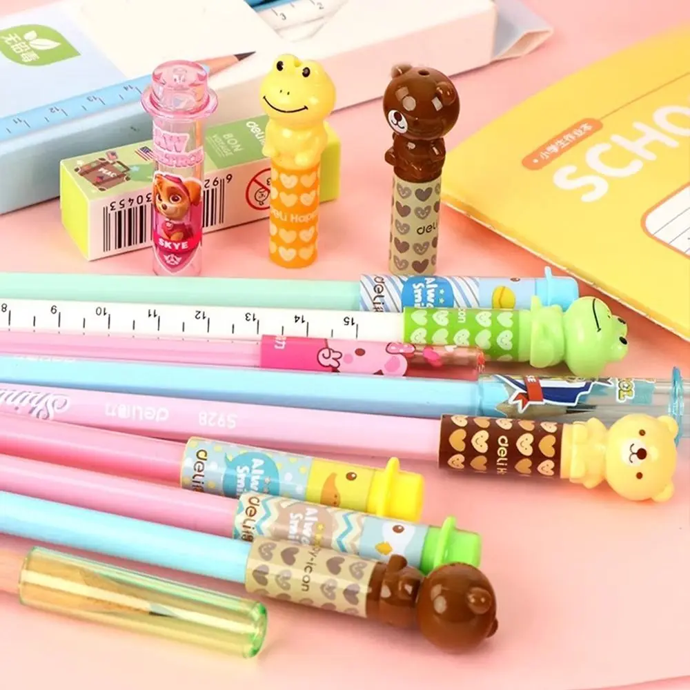 4Pcs Building Block Pencil Protective Cover Creative Bear Frog Plastic Pen Lid Pencil Protector Pencil Extender Stationery 15pcs crayon sharpener plastic crayon pen crayon stick extender for drawing