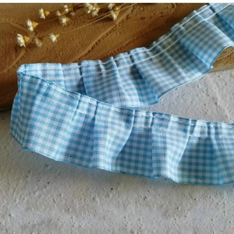 고품질 격자 무늬 리본 주름 레이스 원단, DIY 의류 스커트 크래들 소재 홈 섬유 바느질 애완 동물 장난감 인형 옷 트림