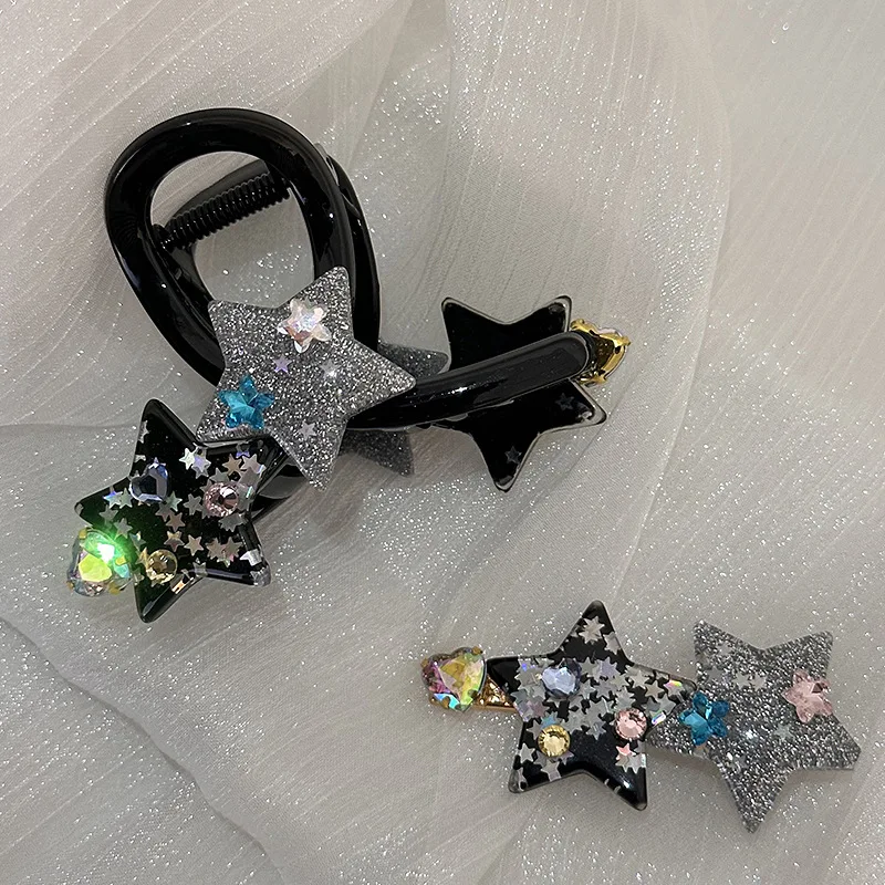 

French Five Point Star Hairpin Female Brain Back Spoon Pan Hair Clasp High Grade Medium Shark Clip Hairpin for Women Headwear