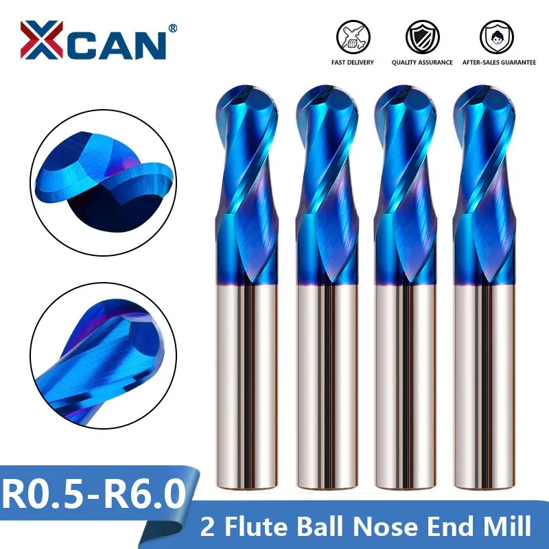 XCAN Milling Bit 2 Flute Ball Nose End Mill R0.5 6.0 Tungsten Carbide CNC Router Bit End Milling