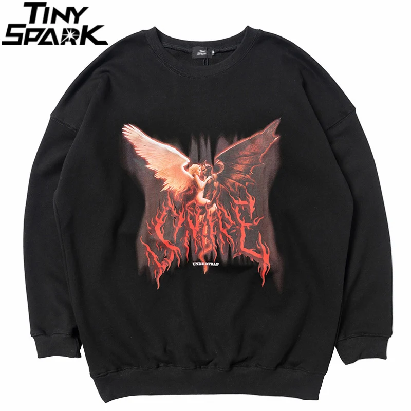 2021 Streewear Angel Devil Pullover felpa uomo Hip Hop felpa cotone  Harajuku Pullover Oversize HipHop pantaloni a vita bassa allentati|Hoodies  \u0026 Sweatshirts| - AliExpress