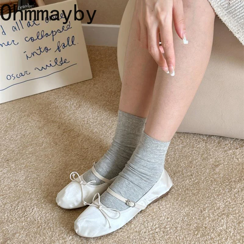 

2024 Spring New Bowtie Women Flat Shoes Fashion Round Toe Shallow Mary Jane Shoes Soft Flat Heel Dress Ballerinas Shoes