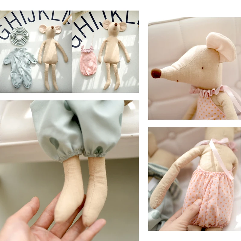 Plush Dolls Kids Toy Little and Cute Pink Cotton Bowknot and Green Bowknot Mouse Doll Stuffed Toy